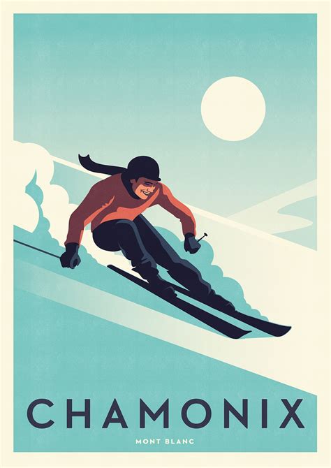 Chamonix Ski Travel Poster Vintage Ski Posters Ski Art Print Ski