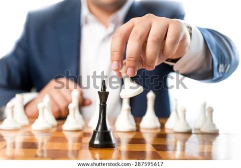 Closeup Photo Businessman Playing Chess Beating Stock Photo Edit Now
