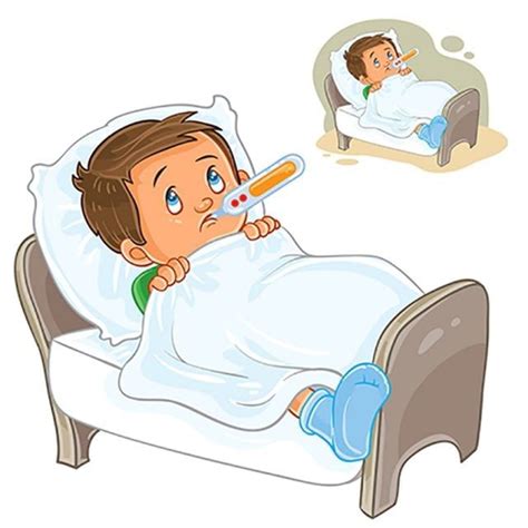 ناقلات مرض الولد الصغير تكمن في السرير مع الحراره مريض حمى شاب Png