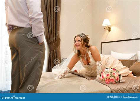 Bride Waiting For Her Sweetheart On Bed Stock Image Image