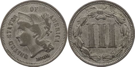 Usa 3 Cents 1869 Three Cent Nickel Ss Ma Shops