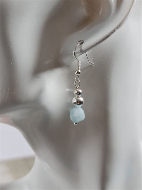 Sterling Silver Earrings Aquamarine Pineal Crescent