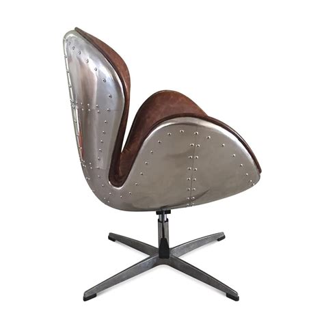 Aviator Swan Chair Polished Aluminium Genuine Leather Swivel Adj