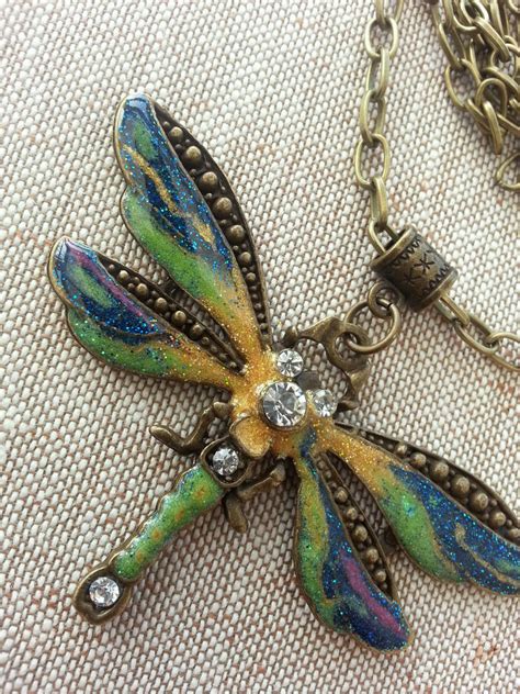 Hand Painted Dragonfly Dragonfly Necklace By Black Passion Red On