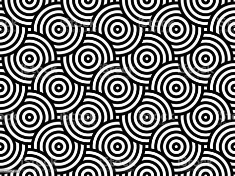 Black And White Intersecting Repeating Circles Pattern Japanese Style