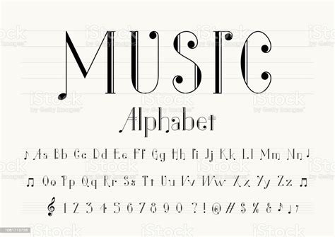 Musical decorative notes alphabet font hand mark music score abc typography glyph paper book vector illustration. Music Font Stock Illustration - Download Image Now - iStock
