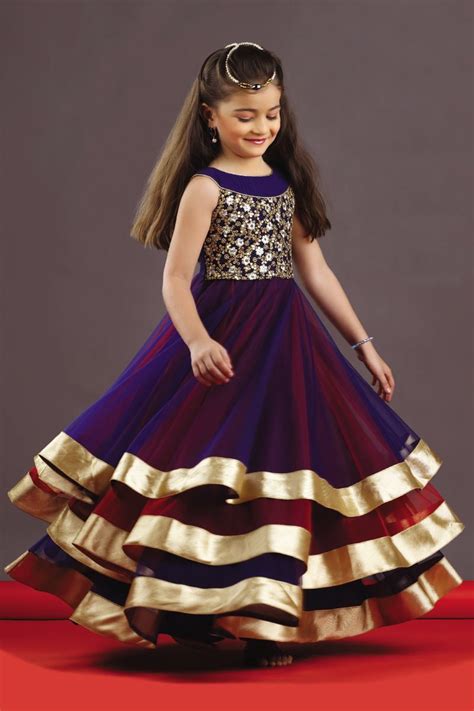 Three Layered Stunning Kids Gown In Blue And Red Kids Designer Dresses