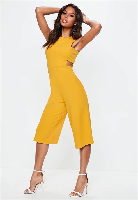 yellow tab side culotte jumpsuit missguided jumpsuits for women