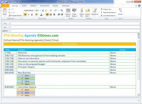 Pta Meeting Agenda Template E Mail Message Dotxes