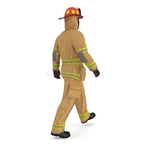 Firefighter In Fully Protective Uniform Walking Pose Isolated 3d