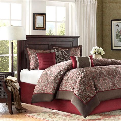 New King Size Talbot 7 Piece Comforter Set Red Traditional Madison Park