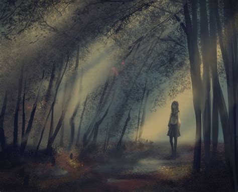 Girl Lost In Forest By Chanpalok On Deviantart Night Forest Fantasy