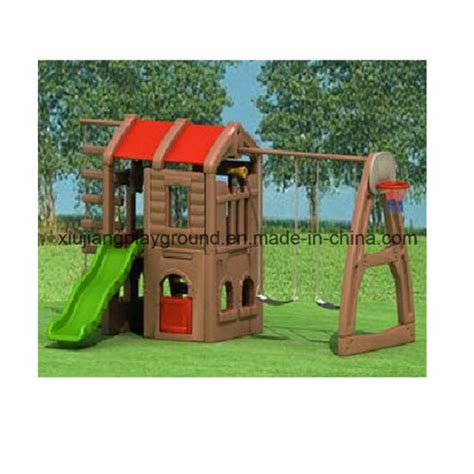 China Kids Outdoor Playground Plastic Playhouse With Slide And Swing