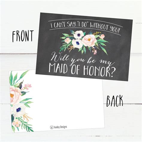 Printable Will You Be My Maid Of Honor Card Chalk Floral Etsy