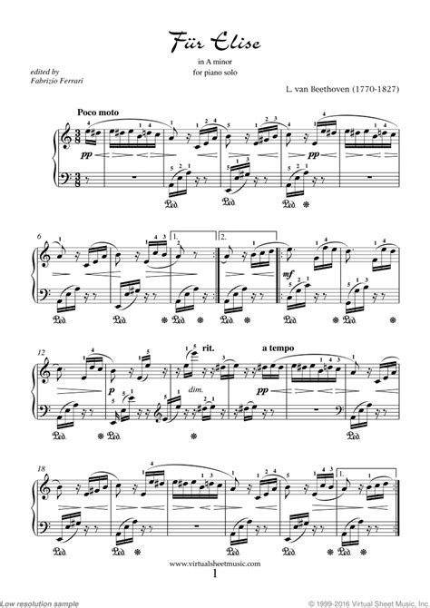 Free Free Fur Elise Sheet Music For Piano By Beethoven High Quality