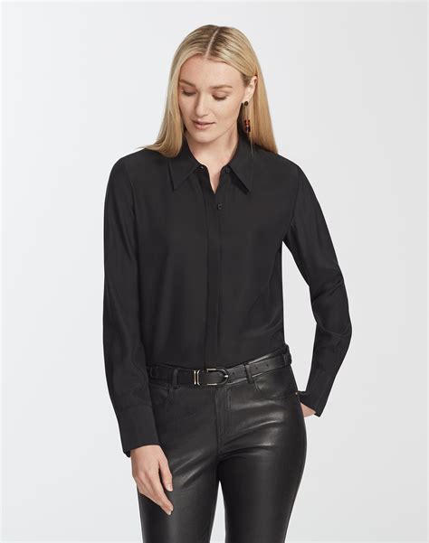 Lafayette 148 Plus Size Matte Silk Julianne Blouse In Black Modesens