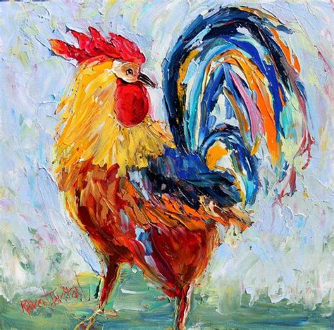 Original Oil Rooster Chicken Palette Knife Painting By Karensfineart