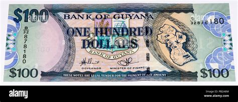 100 Guyanese dollars bank note. Guyanese dollar is the national