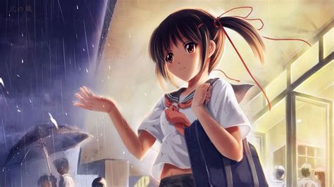 Girl Students Rain Umbrella Art Wallpaperhd Anime Wallpapers4k