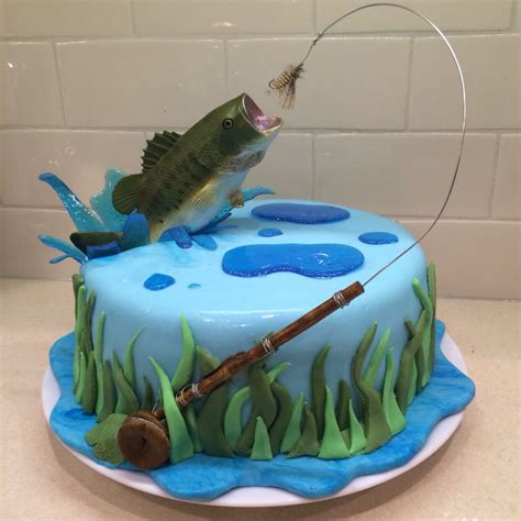 Fly Fishing Cake For My Hubby Bass Jumping Out Of Water Fish Cake