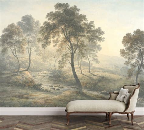 Sunny Day In The Hills Vintage Landscape Wallpaper Removable Etsy