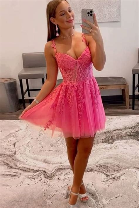 Cute Hot Pink Appliqued Short Homecoming Dress From Sugerdress Hot