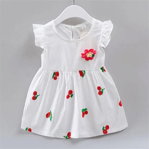 0 2y Girls Clothing Summer Girl Dress Children Kids Cherry Dress White