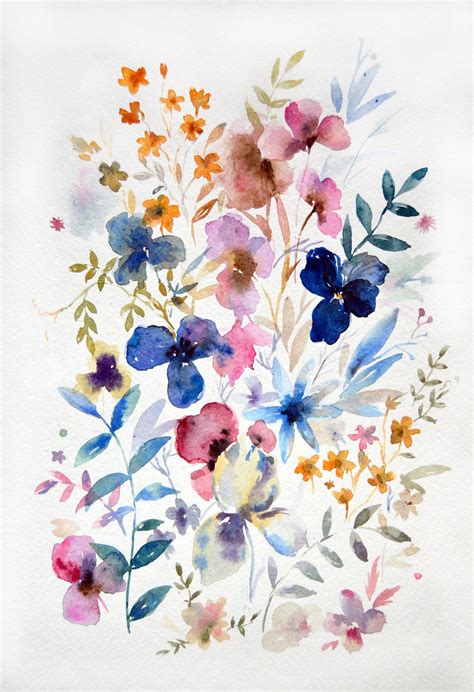 8x12 Abstract Flower Watercolor Wild Flowers Illustration Abstract