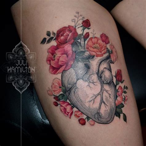 These beautiful flowers make for a creative tattoo because the shading is done with dots. Tattoo uploaded by JenTheRipper | Pretty anatomical heart ...