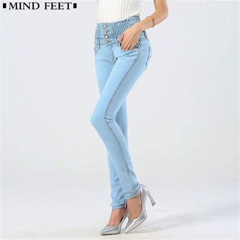 Mind Feet Women Elastic Skinny Jeans Autumn Hight Waist Pencil Denim Pants Fashion Jeans Femme