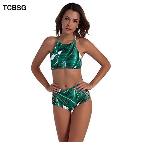 Tcbsg Sexy High Neck Halter Crop Bikinis Women Swimsuit Bandage My