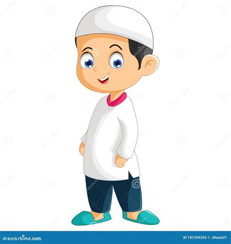 Handsome Muslim Boy Cartoon Isolated Stock Vector Illustration Of