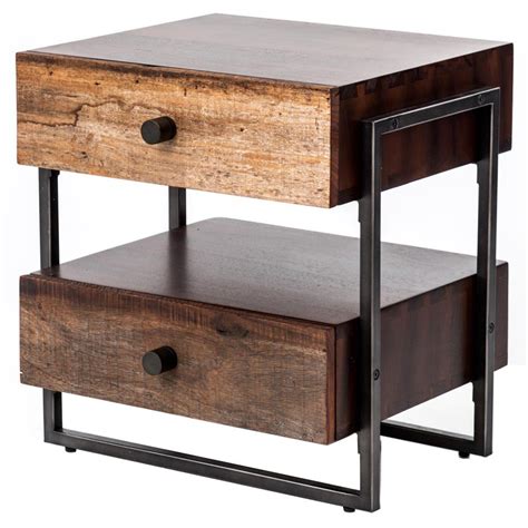 Alena Industrial Rustic Wood Steel Side Table Kathy Kuo Home