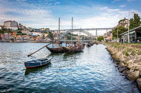 Rabelos Boats Near The Luis I Bridge Porto Portugal Editorial