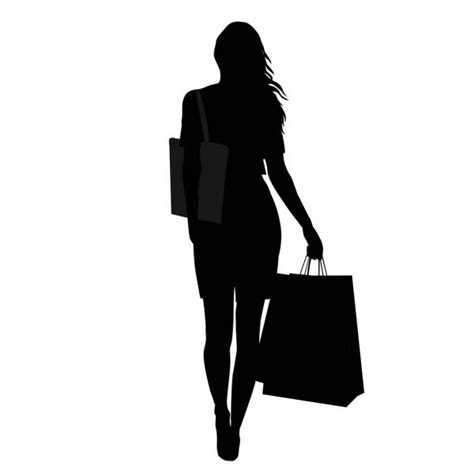 Clip Art Illustration Of The Silhouette Of A Woman With Shopping
