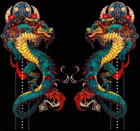 Twin Dragons Dragon Tattoo Designs Chinese Dragon Art Fantasy Art