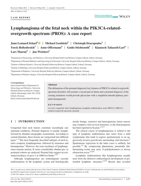 Pdf Lymphangioma Of The Fetal Neck Within The Pik3ca‐related