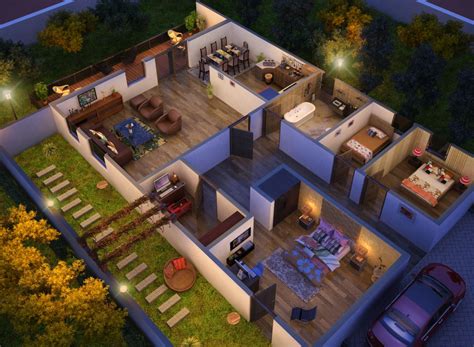 3d Floor Plan Night Mode Dream House Exterior House Design