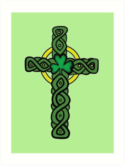 Shamrock Celtic Cross Art Print By Mikes Canvas Redbubble