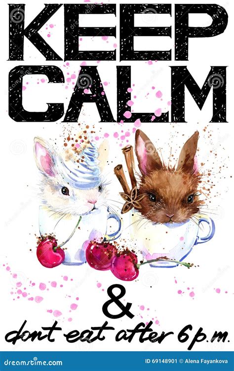 Keep Calm Rabbit Watercolorr Illustration Stock Illustration