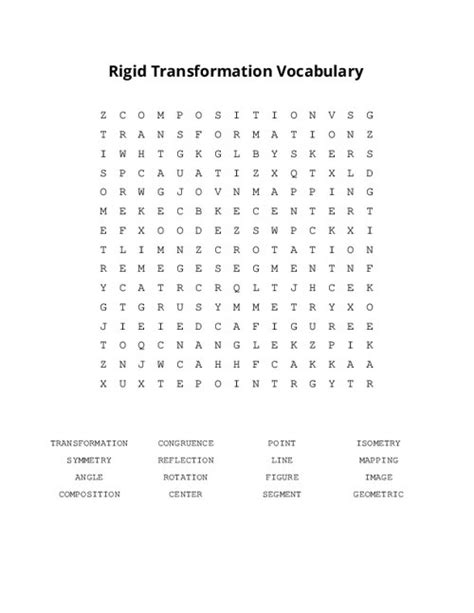 Rigid Transformation Vocabulary Word Search