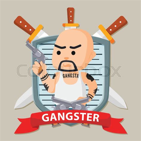bald gangster in emblem illustration stock vector colourbox