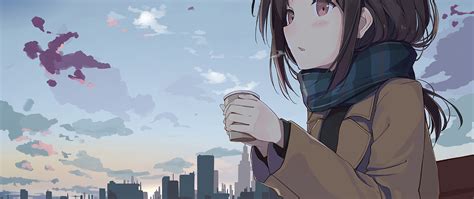 2560x1080 Anime Girl Holding Tea Outside 2560x1080 Resolution Wallpaper Hd Anime 4k Wallpapers
