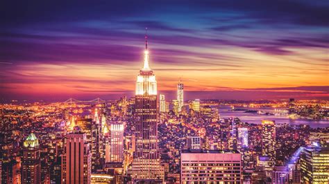 New York City Skyline At Sunset Dusk Wallpapers 1920x1080 759658