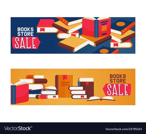 Book Store Sale Set Banners Posters Royalty Free Vector