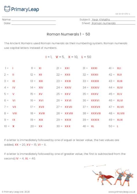 Roman Numerals Worksheet Writing Roman Numerals Up To 50 K5 Learning