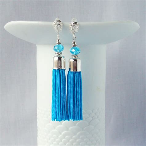 Large Turquoise Tassel Earrings Turquoise Tassels With Silver Etsy