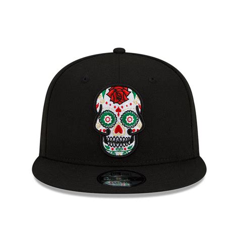 Official New Era Day Of The Dead Sugar Skull Black 9fifty Snap Cap