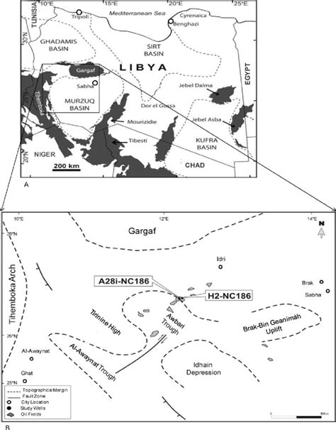 A Map Of Libyan Palaeozoic Sedimentary Basins B Map Of The Murzuq