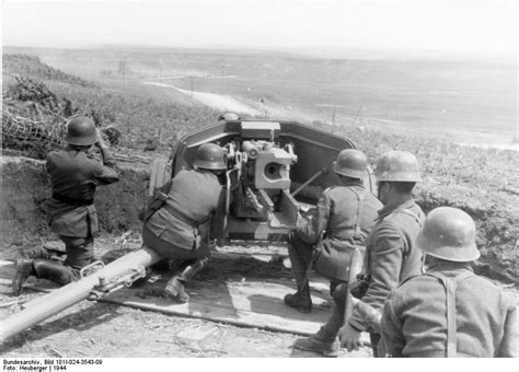 Photo German Crew Of A 75 Cm Pak 40 Anti Tank Gun On A Hill Above A